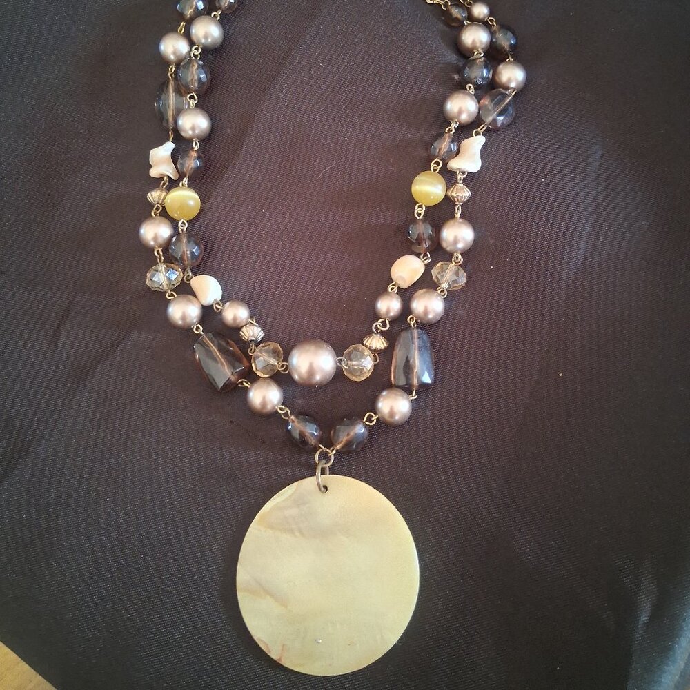 Ladies Beaded Double Necklace Brown Tones